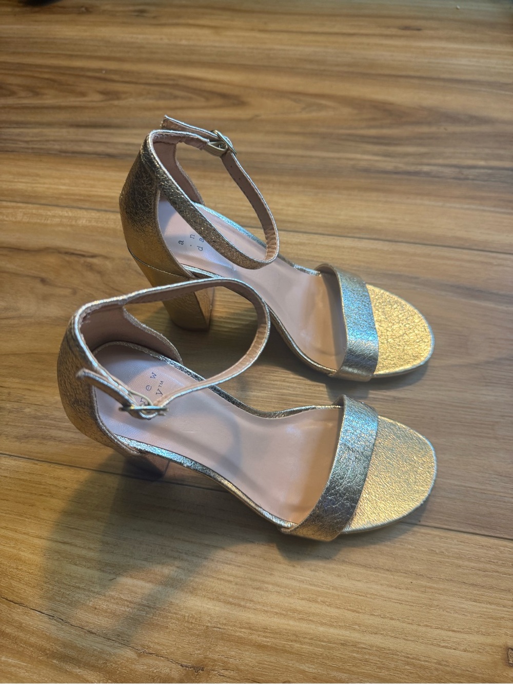 a new day Metallic Gold Ankle-Strap Block Heels